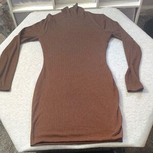 Elegant Brown Long Sleeve Dress WINDSOR RIBBED FITTED DRESS 👗👗👗👗👗👗👗👗👗